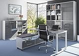 moebel-dich-auf Komplettes Arbeitszimmer - Büromöbel Komplett Set Modell Maja Set+ in Platingrau/Grauglas (Set 6)