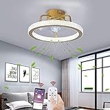 USMJQVZ 7-blättriger moderner Deckenventilator mit Beleuchtung Unsichtbarer Unterputz-Deckenventilator im Schlafzimmer mit Beleuchtung für niedrige Decken mit Fernbedienung