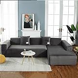 XHDZSW Sofabezug, Cover Samt Sofabezug Bezug, Anti-Rutsch Couchbezug, überzug für L-Form Sofa Universal Waschbar Sofaüberwurf Antirutsch Sofaschutz (Hellgrau,L Typ 3+4Sitzer)