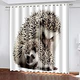 AOKLEY 2 Stücke Gardinen Kinderzimmer Schlafzimmer Tierischer Igel Thermovorhang Verdunkelungsvorhang Weihnachten Dekoschals Vorhänge 3D 182(B) X214(H) cm Muster Blickdicht Ösenvorhang
