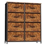 DUMOS Kommode für Schlafzimmer mit 8 Schubladen, Kommode für Schrank, Wohnzimmer, Flur, Kinderzimmer, Kommode mit stabilem Stahlrahmen, Stoffkörbe