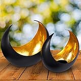 2er Set Windlicht Laterne orientalisch Maputo Groß 19cm Gold | Orientalische Vintage Teelichthalter Schwarz von außen und Goldfarben innen | Marokkanische Windlichter aus Metall als Dekoration