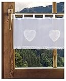 DEMASol Scheibengardine Alba mit Herz-Motiv Kurzstore mit Schlaufen und Häkelborte Landhausgardine mit Spitzenabschluss