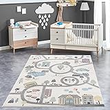 payé Teppich Kinderzimmer Läufer - Creme - 80x150cm - Straßenteppich Pastellfarben Spielteppich Kinderteppich Babyzimmer Kurzflor Weich