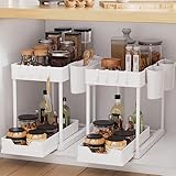 AIXPI Küchen Organizer 2 Etagen, Unter Waschbecken Regal mit Haken und Tasse Gewürzregal Spülschrank Organizer Küchenregal Schrank Organizer für Badezimmer Küche Weiss 2 Set