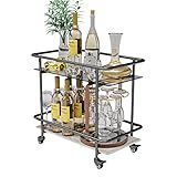 Artloge Küchenwagen mit Universal Rädern Servierwagen, Glas Marmor 2-Ablagen Rollwagen, Mobiler Küche Barwagen, Beistellwagen Haushaltswagen Stahlrahmen, Mehrzweckwagen für Haus, Restaurant