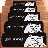 Treppenstufen, rutschfest, 27,6 'x 8,7' Weiße Katze, Plüschoberfläche, Selbstklebende, rutschfeste Treppenstufenmatte, für Kinder, ältere Menschen und Hunde im Innenbereich, 15 Stück