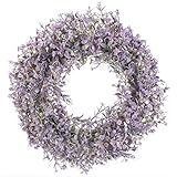 SLFYEE Künstliche Gypsophila Blumenkranz Deko Türkranz Künstliche Hängen Kranz Eukalyptus Dekokranz Lila für Tür Hochzeit Fenster Kamin Wand Outdoor Ganzjährig Deko 46cm