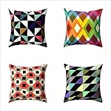 Cekog Geometrische Farbe wasserdichte Kissenbezugen,4 Stück 35x35cm Dekorative Outdoor Kissen Wasserfest Atmungsaktiv Doppelseitige Leinen Kissenbezüge für Garten Bauernhaus Wohnzimmer Schlafzimmer
