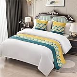Morbuy Bettläufer mit Kissen, Bettschal für den Fuß des Bettes Luxus Weicher Bettlaufer Schlafzimmer für Gästehaus Hotel Schlafzimme Dekorativer (50x180+50x50cm,Grün Gelb)