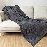 MYLUNE HOME Kuscheldecke strickdecke 150x200 OekoTex Baumwolle Tagesdecke Dunkelgrau - Weiche Grob Strickdecke mit Plaid Strickmuster Sofadecke - Baumwolldecke Wohndecke Sofaüberwurf Bettüberwurf
