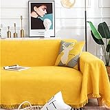 Homxi 3 Sitzer Sofa Überzug,Couchbezug Decke Einfarbig mit Raute Überwürfe für Sofa Baumwolle Sofa Handtuch Gelb Sofabezug Sitzer 180x180CM