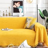 Homxi 3 Sitzer Sofa Überzug,Couchbezug Decke Einfarbig mit Raute Überwürfe für Sofa Baumwolle Sofa Handtuch Gelb Sofabezug Sitzer 180x180CM