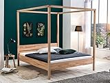 expendio Himmelbett Sabri Kernbuche geölt Größe nach Wahl Massivholzbett Doppelbett Ehebett Singlebett Bett Schlafzimmer, Liegefläche:200 x 200 cm