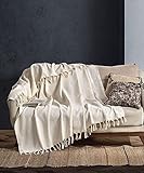 BOHORIA® Premium Überwurf Tulum | 100% Baumwolle | Oeko-Tex® | Bettüberwurf Wohndecke Wendedecke Sofadecke Tagesdecke mit Muster | extra-groß 170 x 230 cm (Natural Cotton)