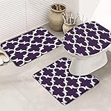 3 Teiliges Badteppich Set Marokko Lila Weiche Kontur Badteppich Anti-Rutsch Wc-Deckelbezug Badgarnitur Matte