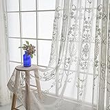 Amidoudou 2er-Set Vorhänge, Beige, transparente Tüllvorhänge für Wohnzimmer, Schlafzimmer, bestickte Tüllvorhänge im europäischen Stil, Weiß, 230 x 140 cm