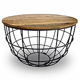 ELYFLAIR® runder Couchtisch aus Massivholz – Beistelltisch – Tisch – Mango Altholz Couchtisch Rund – Couchtisch Holz mit ausdrucksstarker Maserung – Beistelltisch Holz – ø 50cm (Einzel Nussbraun)