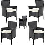 Casaria Polyrattan Gartenstühle 4er Set Stapelbar 7cm Auflagen 160kg Belastbarkeit Wetterfest Garten Terrasse Balkon Sessel Stühle Stapelstuhl Schwarz