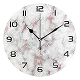 IUBBKI 9,5 Zoll Wanduhr Marmor Roségold Textur leise nicht tickende runde Uhr für Zuhause Wohnzimmer Küche Büro Schule Dekor