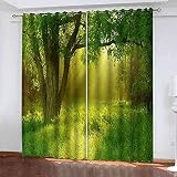 Schattierung Vorhänge 2Er Set 3D Wald Sonnige Landschaft Druck Isolierung Schalldichte Kinder Gardinen Blickdicht Mit Ösen Vorhang Fenster Für Wohnzimmer Schlafzimmer Balkon 140(B) X160(H) cm