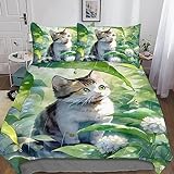 süße Katze Bettbezug-Set, 3D Bettwäsche-Set Bettbezug Mit Reißverschluss, 100% Superfeine Faser, Geschenk-Bettbezug. süßes Haustier (King（220x240cm）)