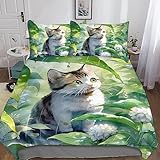 süße Katze Bettbezug-Set, 3D Bettwäsche-Set Bettbezug Mit Reißverschluss, 100% Superfeine Faser, Geschenk-Bettbezug. süßes Haustier (King（220x240cm）)