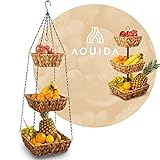 AOUIDA® Obstkorb hängend & stehend , Obst Etagere 3 Etagen, Obst Aufbewahrung inkl Bananenhaken , Als Hängekorb & als Obstkorb Etagere - Obstschale