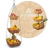 AOUIDA® Obstkorb hängend & stehend , Obst Etagere 3 Etagen, Obst Aufbewahrung inkl Bananenhaken , Als Hängekorb & als Obstkorb Etagere - Obstschale