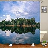 Gualiy Duschvorhang Polyestergewebe, Bad Vorhang Bäume und See Duschvorhang Antibakteriell Anti Schimmel Bunt Duschvorhänge 150x200cm