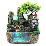 Futchoy Zimmerbrunnen mit Beleuchtung Zimmerbrunnen Wasserfall Zimmerbrunnen Luftbefeuchter mit Brunnen aus Kunstharz, Harz Desktop Brunnen mit LED Beleuchtung, Fengshui zur Dekoration, 30x20x30cm