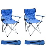 FineHome 2 Stück Anglersessel Campingstuhl Angelstuhl Faltstuhl Regiestuhl blau inkl. Getränkehalter und Tasche belastbar bis 120kg