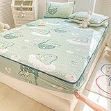 Spannbettlaken Rutschfestem,Spannbettlaken aus verdickter Latex-Kühlseide, Kinderzimmer-Cartoon-Anime-Druck, tiefes Taschen-Bettlaken, Dinosaurier 1,150 x 200 cm (3 Stück)