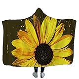 IUBBKI Kapuzendecke für Erwachsene und Kinder, 3D-Sonnenblumen-Druck, Umhang, Überwurf, Decke mit Kapuze, tragbar, Überwurf, Umhang, Sofa, Decken, Winter, Sofa, TV, faul (150 x 130 cm, Sonnenblume 1)