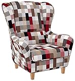 Supellex Ohrensessel »Sofia«, Design Patchwork, kariert, bunt gedeckt (Design-Nr.: 5107), wahlweise mit Hocker