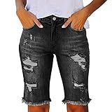 Sunggoko Jeans Shorts Damen Knielang mit Reißverschlusstaschen Sommer Sexy Frauen Kurze Hose Denim Stretch Große Größen Essentials Lässiger Capri Denim Shorts Bermuda Oversized Strandshorts Hotpants