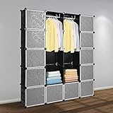 Herrselsam DIY Kleiderschrank Regalsystem 20 Würfel Garderobe Kleiderschrank Offen Kunststoff Garderobe mit Türen Garderobenschrank Schwarz 180 x 142 x 37CM