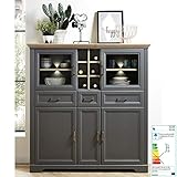 Lomadox Großes Landhaus Highboard in Graphit Grau inkl. LED-Beleuchtung & Flascheneinteilung