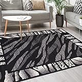 Mazovia Modern Teppich - Kurzflor - Teppich für Wohnzimmer, Schlafzimmer, Esszimmer - ÖKO-TEX Wohnzimmerteppich, Robust und pflegeleicht, Niedrige Florhöhe – Teppiche - grau schwarz 120 x 170 cm