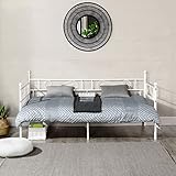 FetiNes Bett 90x190cm Metall Tagesbett Bettgestell Jugendbett Gästebett Sofa Metallbett Einzelbett Weiß