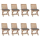 CIADAZ Klappbare Gartenstühle mit Kissen 8 STK Balkonstuhl, Gartensessel, Möbelsets, Garten Stühle, Gartenmöbel, Balkon Stühle, Terrassenstühle, Hochlehner, Sessel Outdoor, Massivholz Teak