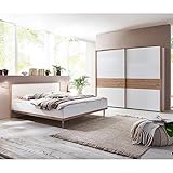 Lomadox Schlafzimmermöbel Set mit 300cm Kleiderschrank, Bett mit 180cm Liegefläche, weiß mit Eiche Nb.