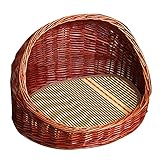 LXHONG Wicker Haustier Nest Mit Rattanmatte, Glatt Cool Atmungsaktiv Weide Kleiner Und Mittlerer Zwinger Benutzt Für Wohnzimmer Schlafzimmer Balkon (Color : Red, Size : 45x36cm)