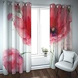 LEFEDA Durchscheinend Rot Blumen Botanischer Druck Blumenblatt Wärmedämmung Wohnzimmer helle Farbe Verdunkelungstülle Fenster Vorhänge 2 Paneele 132x183cm