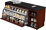 Moderne Eingangsbank Schuhregal Bank Mit Verstecktem Stauraum,Ledergepolsterte Schuhbank Sitz Schuhschrank Schuhaufbewahrung Organizer-H 80x30x44cm(31x12x17inch)