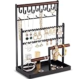 ProCase Schmuckständer Schmuckhalter Schmuckbaum, 6 Tier Schmuck-Organizer-Ständer mit 15 Haken, 40 Löcher Ohrringhalter, Aufbewahrungsbasis für Ohrringe, Halsketten, Ringe, Armbänder -Schwarz