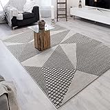 Mynes Home Webteppich Wohnzimmerteppich in Grau Silber - 3D Geometrisches Vintage Muster, Größe: 200x290 cm