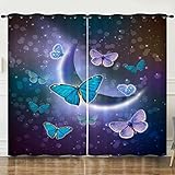 SJSXWQN Vorhänge Lila Schmetterling Gardinen mit Ösen Vorhang Blickdicht Thermo Verdunklungsvorhänge Schiebegardinen für Schlafzimmer Wohnzimmer H 175 x B 140 cm 2er Set