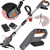 MASKO® Akku-Rasentrimmer mit 20 V Li-Akku, 2,0 Ah Akku und Ladegerät, Motorsense 26 cm Schnittkreis, 180° Trimmwinkel, Teleskop-Stiel & Zusatzhandgriff, inkl. 20 Messer Kunststoffklinge, Grau