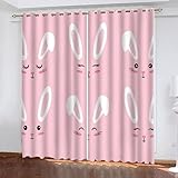 SUBIKA Vorhang Mit Ösen Blickdichter Cartoon-Kaninchen Verdunkelungsvorhang 140x100（2x70x100） Vorhänge Blickdichten Farben Tier Rosa Weiß Gardinen für Das Wohnzimmer für schmücken